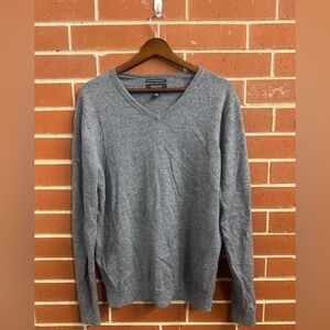 Nordstrom Men’s Shop Italian Merino Wool V-Neck Sweater Gray Heather Size Large